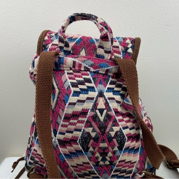 American Eagle Boho Chic Aztec-Print Mini Backpack Woven Multicolor - Picture 6 of 9